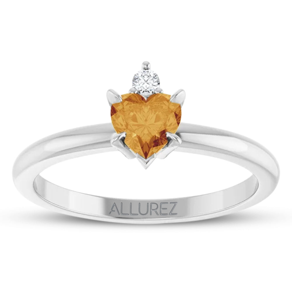 Heart Natural Citrine & Natural Diamond Ring 14K White Gold (0.45ct)