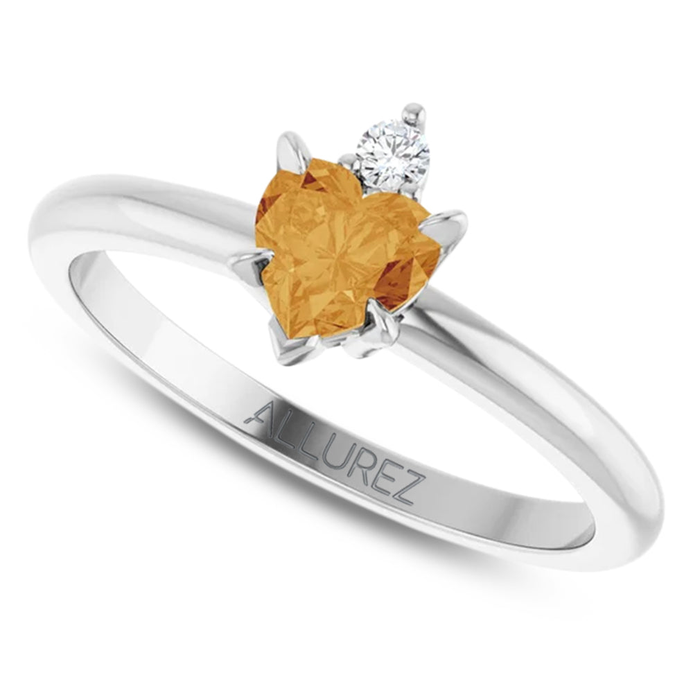 Heart Natural Citrine & Natural Diamond Ring 14K White Gold (0.45ct)