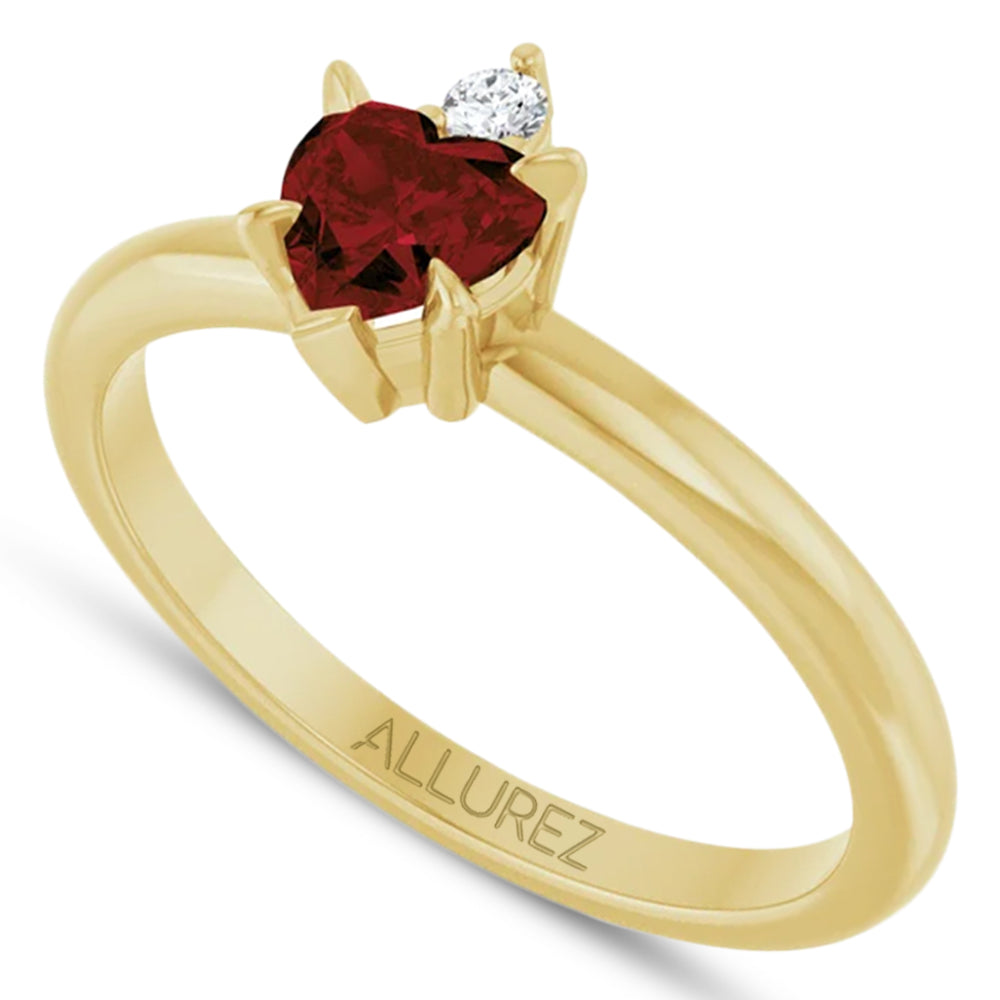 Heart Natural Mozambique Garnet & Natural Diamond Ring 14K Yellow Gold (0.63ct)
