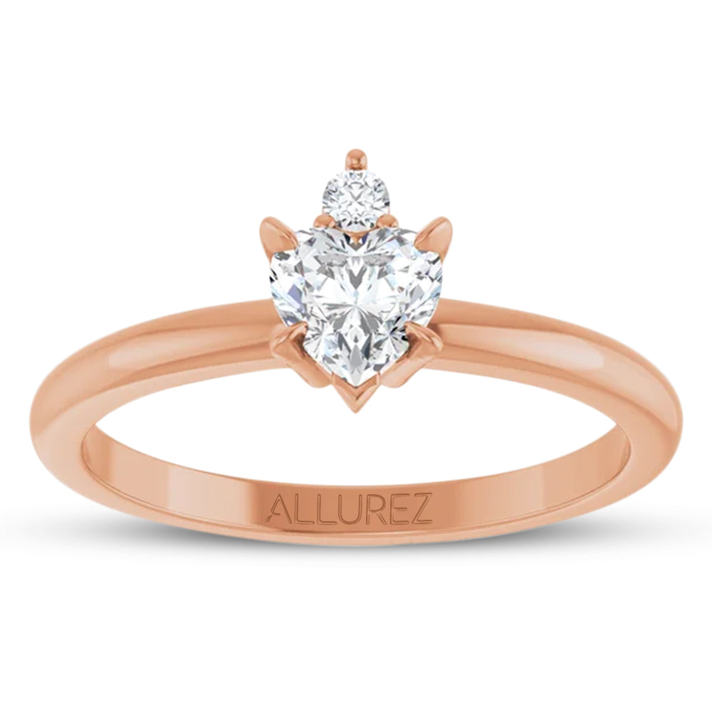 Heart Natural White Sapphire & Natural Diamond Ring 14K Rose Gold (0.58ct)