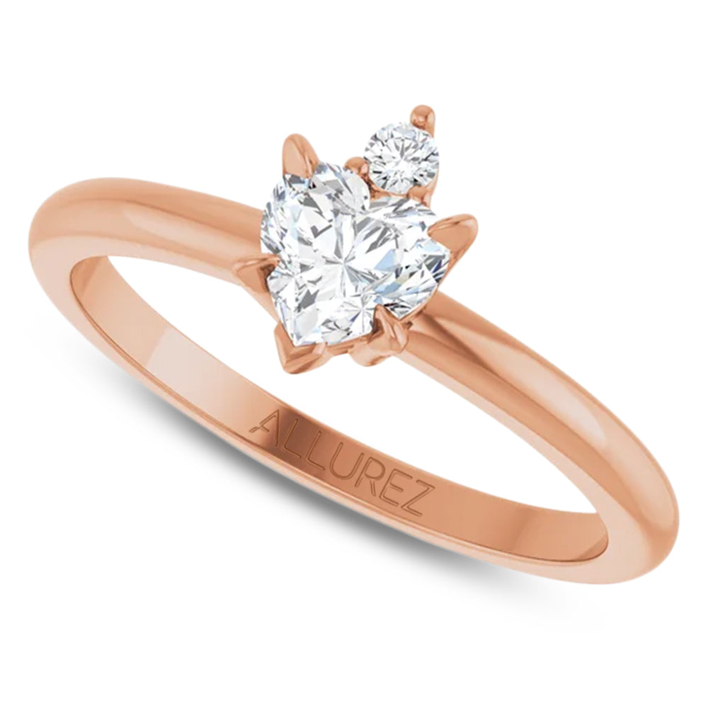 Heart Natural White Sapphire & Natural Diamond Ring 14K Rose Gold (0.58ct)
