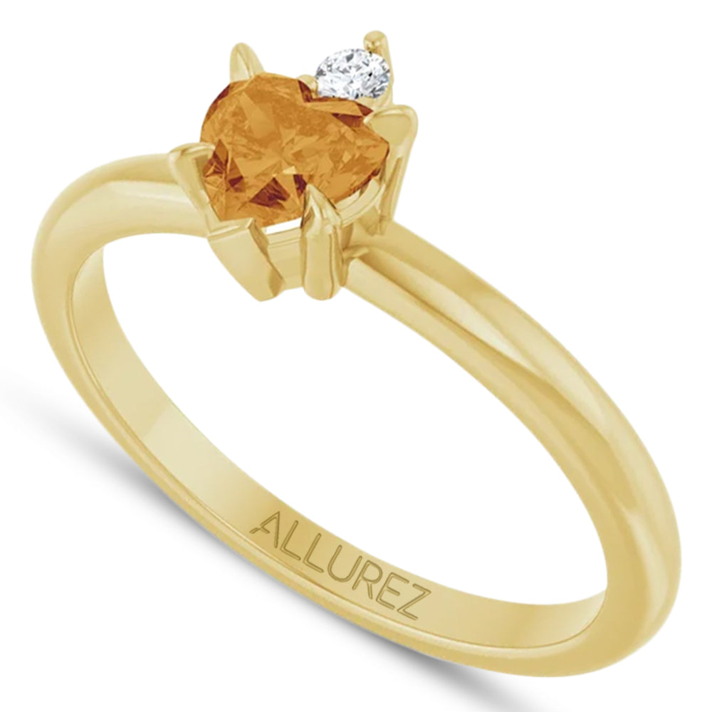 Heart Natural Citrine & Natural Diamond Ring 14K Yellow Gold (0.45ct)