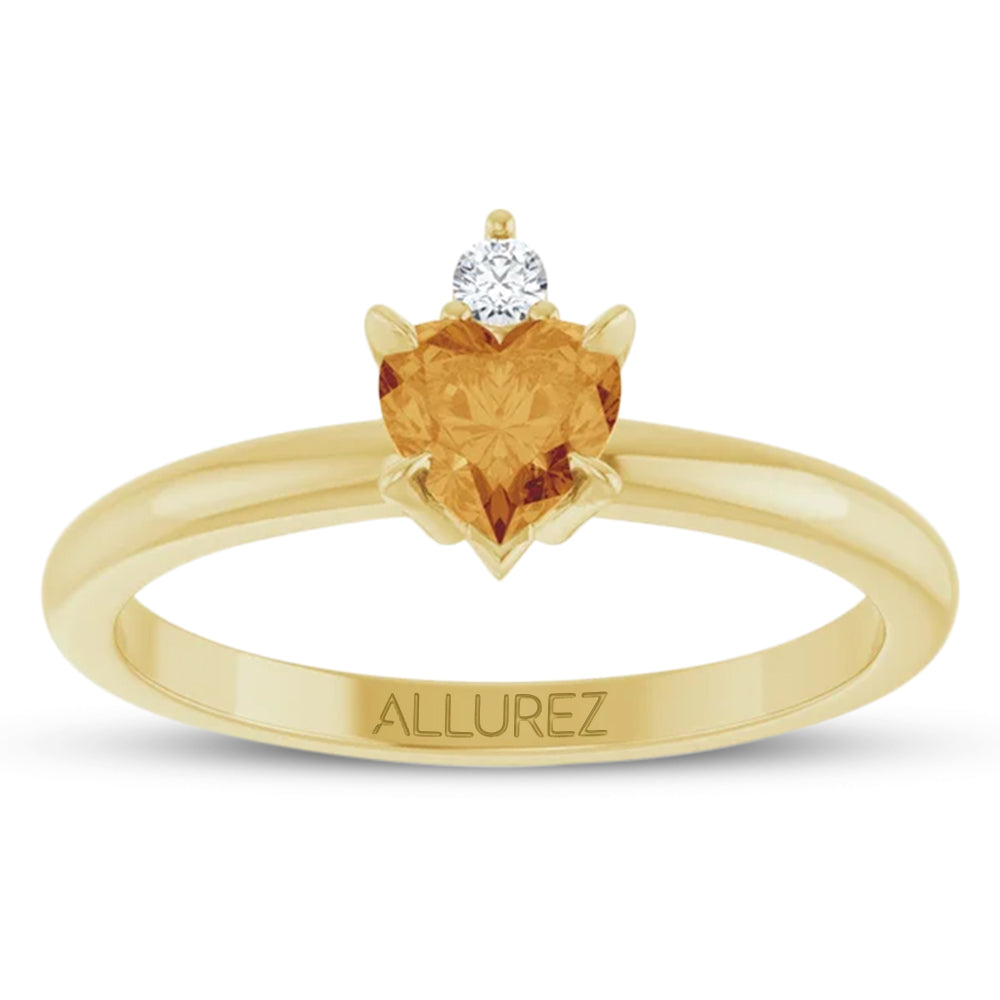 Heart Natural Citrine & Natural Diamond Ring 14K Yellow Gold (0.45ct)