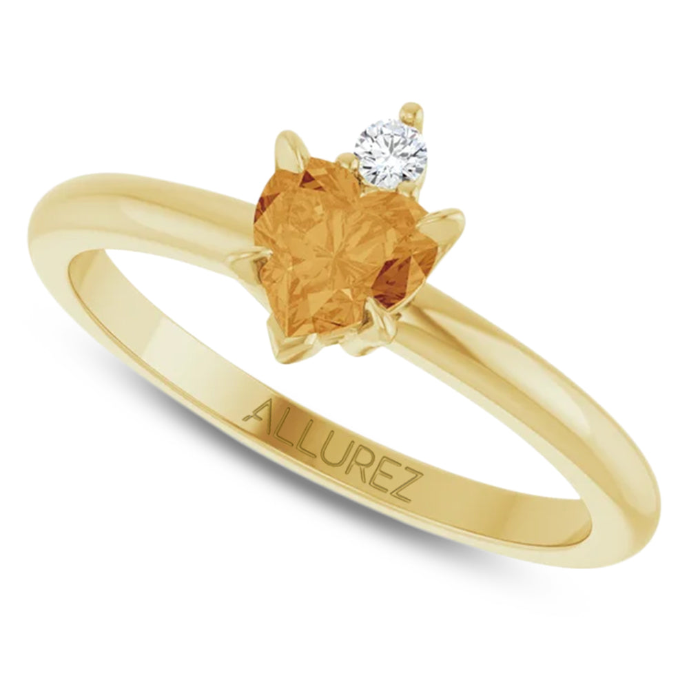 Heart Natural Citrine & Natural Diamond Ring 14K Yellow Gold (0.45ct)