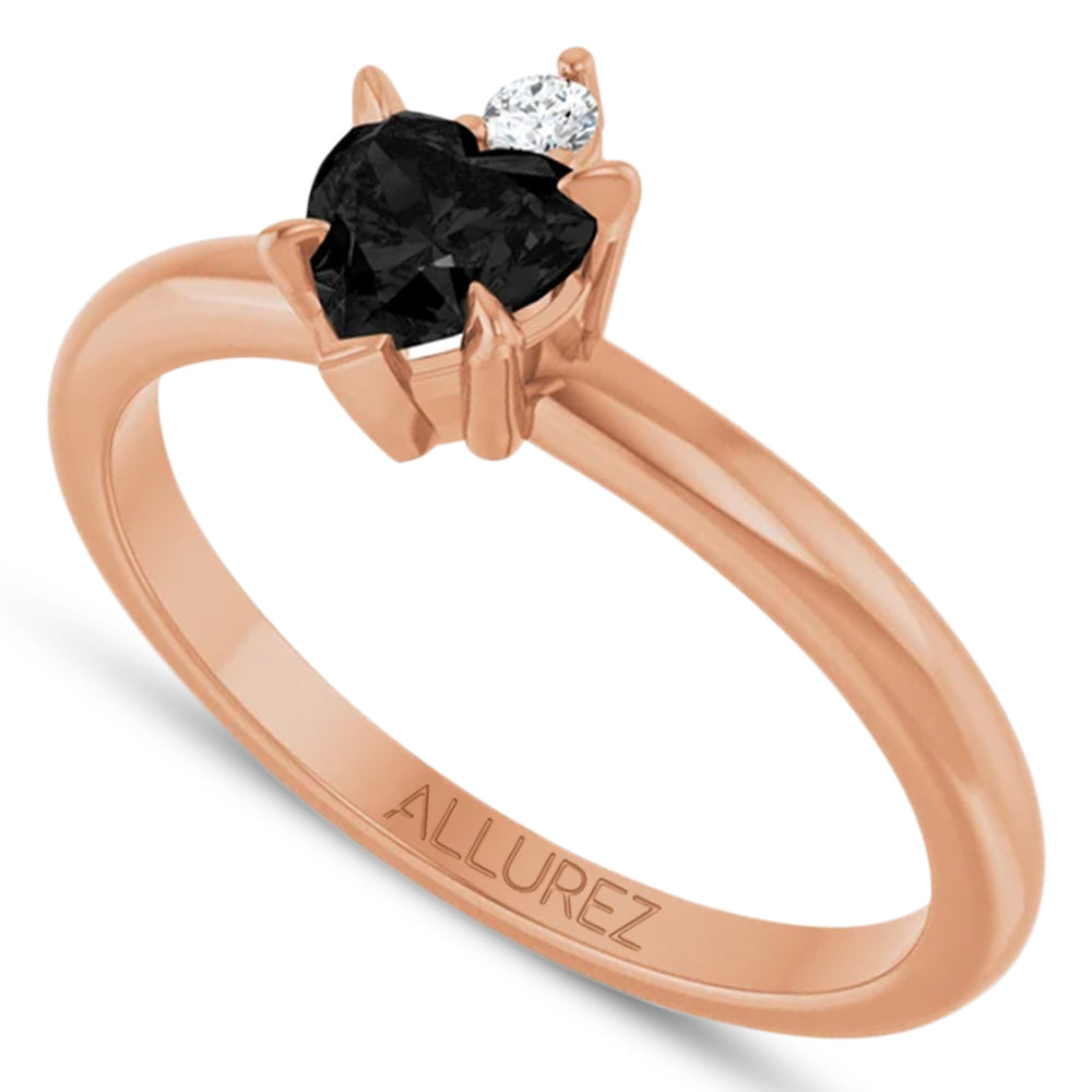 Heart Natural Black Onyx & Natural Diamond Ring 14K Rose Gold (0.38ct)