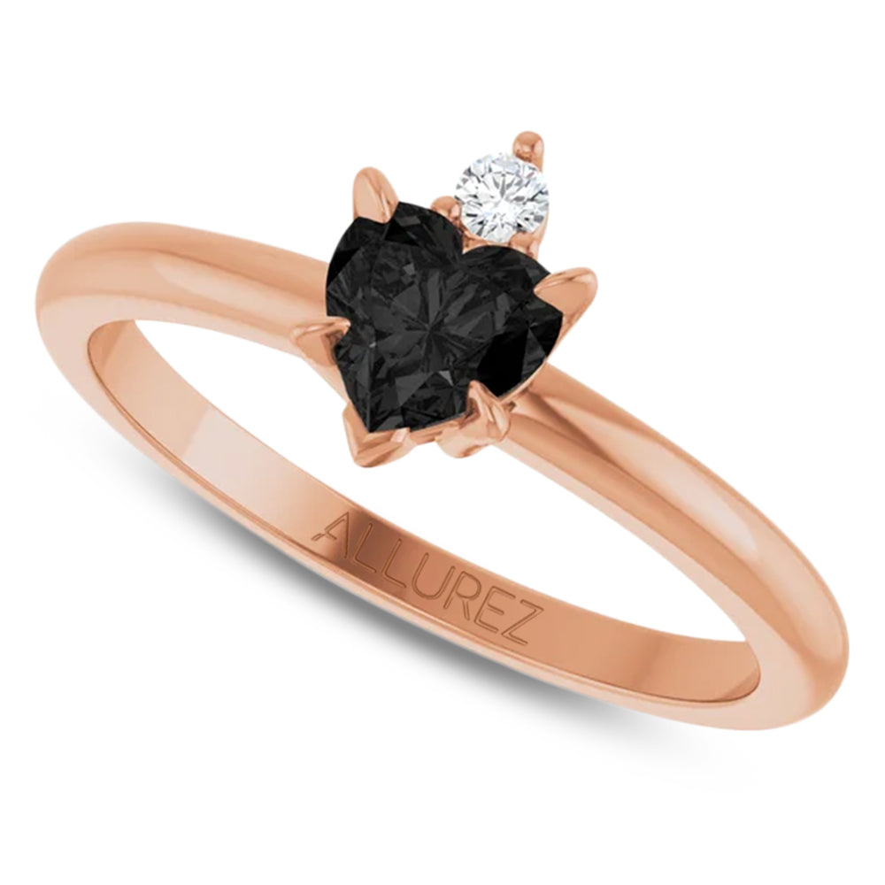 Heart Natural Black Onyx & Natural Diamond Ring 14K Rose Gold (0.38ct)