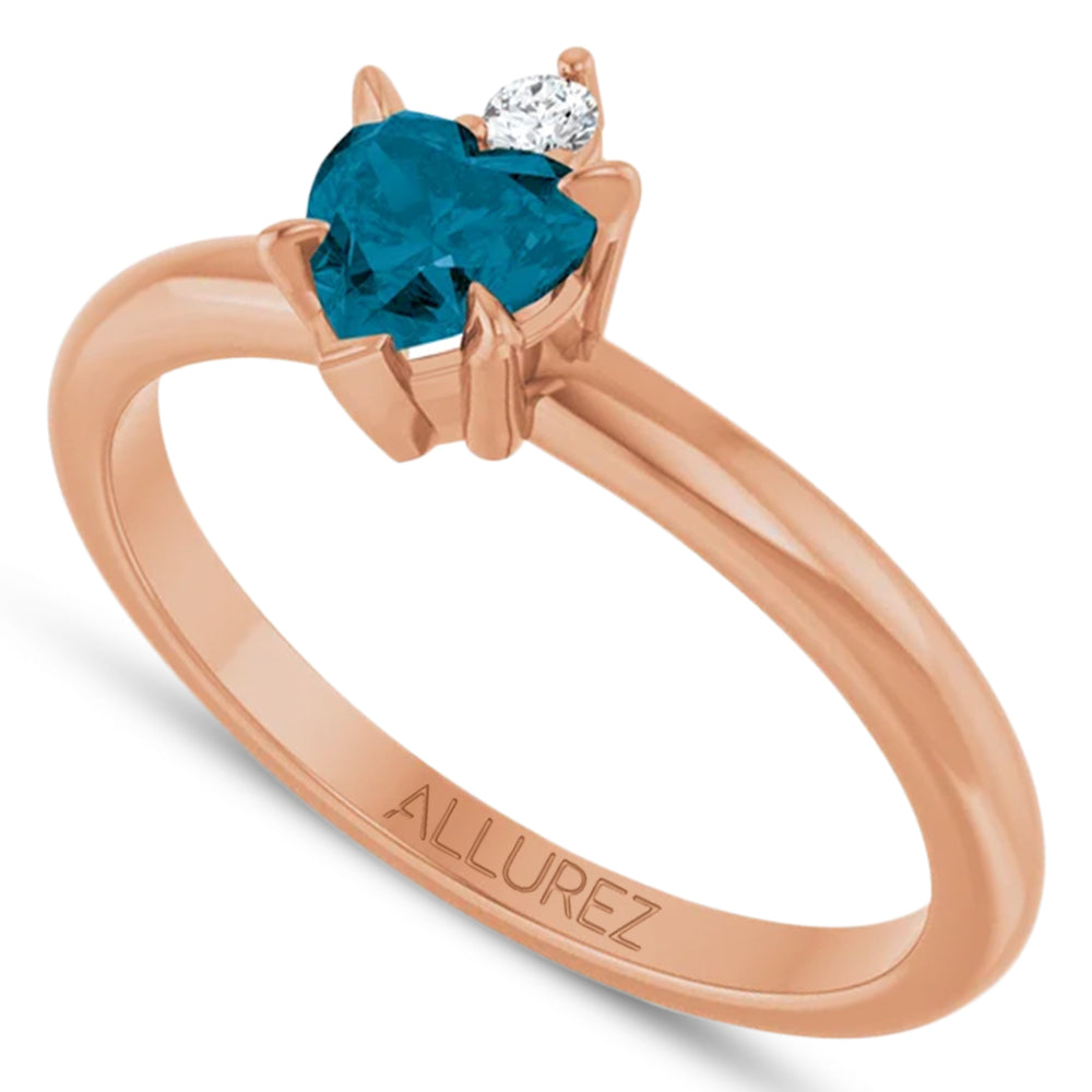 Heart Natural London Blue Topaz & Natural Diamond Ring 14K Rose Gold (0.60ct)