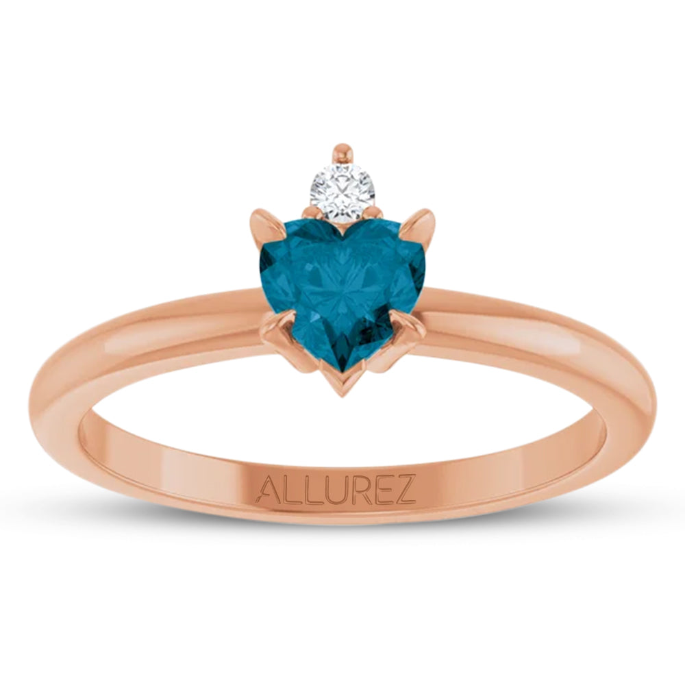 Heart Natural London Blue Topaz & Natural Diamond Ring 14K Rose Gold (0.60ct)