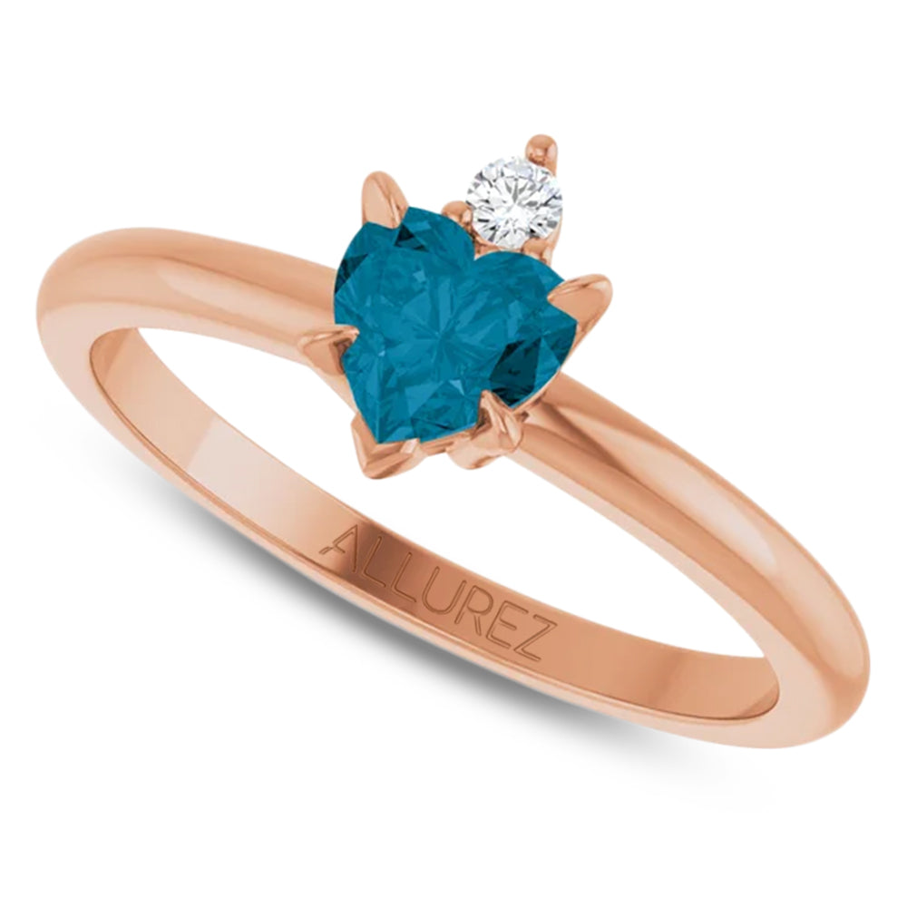 Heart Natural London Blue Topaz & Natural Diamond Ring 14K Rose Gold (0.60ct)