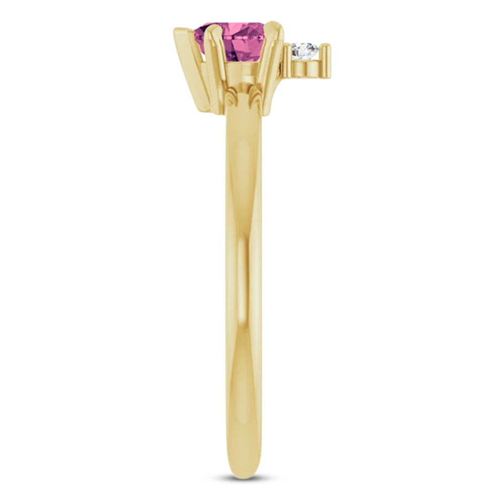 Heart Natural Pink Tourmaline & Natural Diamond Ring 14K Yellow Gold (0.49ct)