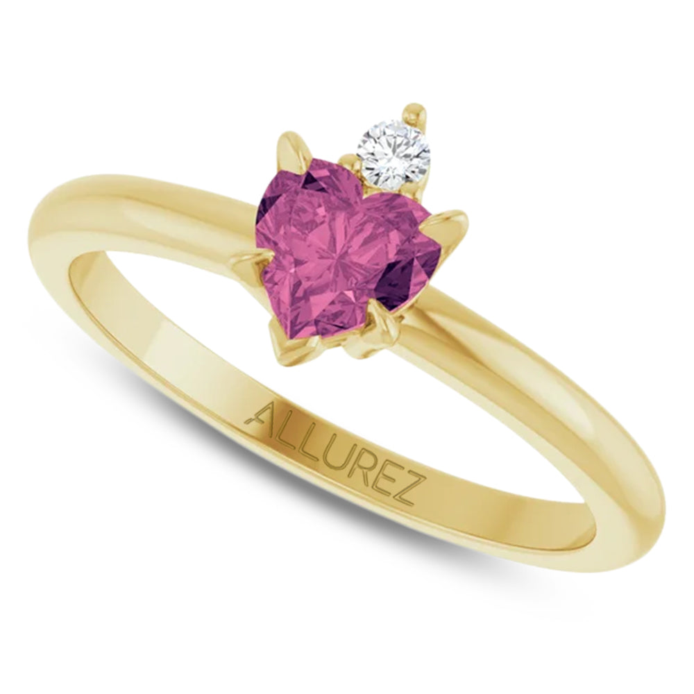 Heart Natural Pink Tourmaline & Natural Diamond Ring 14K Yellow Gold (0.49ct)