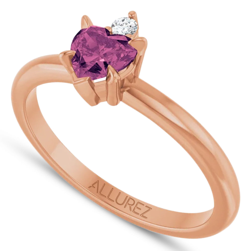 Heart Natural Pink Tourmaline & Natural Diamond Ring 14K Rose Gold (0.49ct)