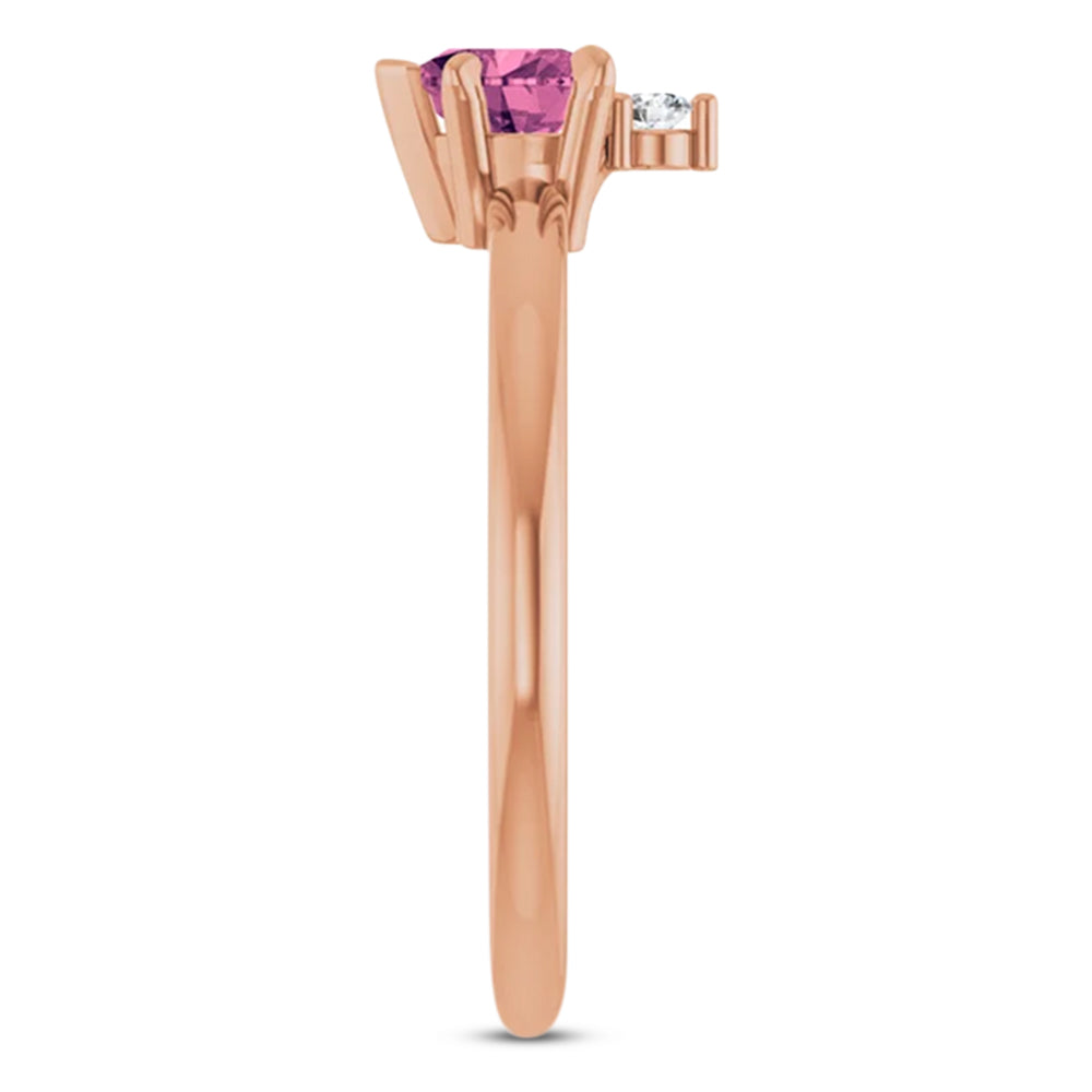 Heart Natural Pink Tourmaline & Natural Diamond Ring 14K Rose Gold (0.49ct)