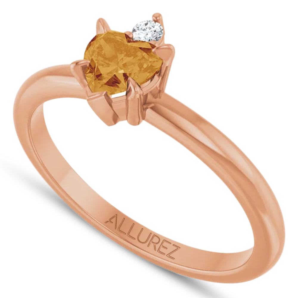 Heart Natural Citrine & Natural Diamond Ring 14K Rose Gold (0.45ct)