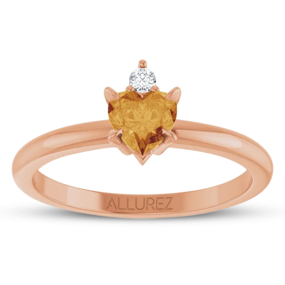 Heart Natural Citrine & Natural Diamond Ring 14K Rose Gold (0.45ct)