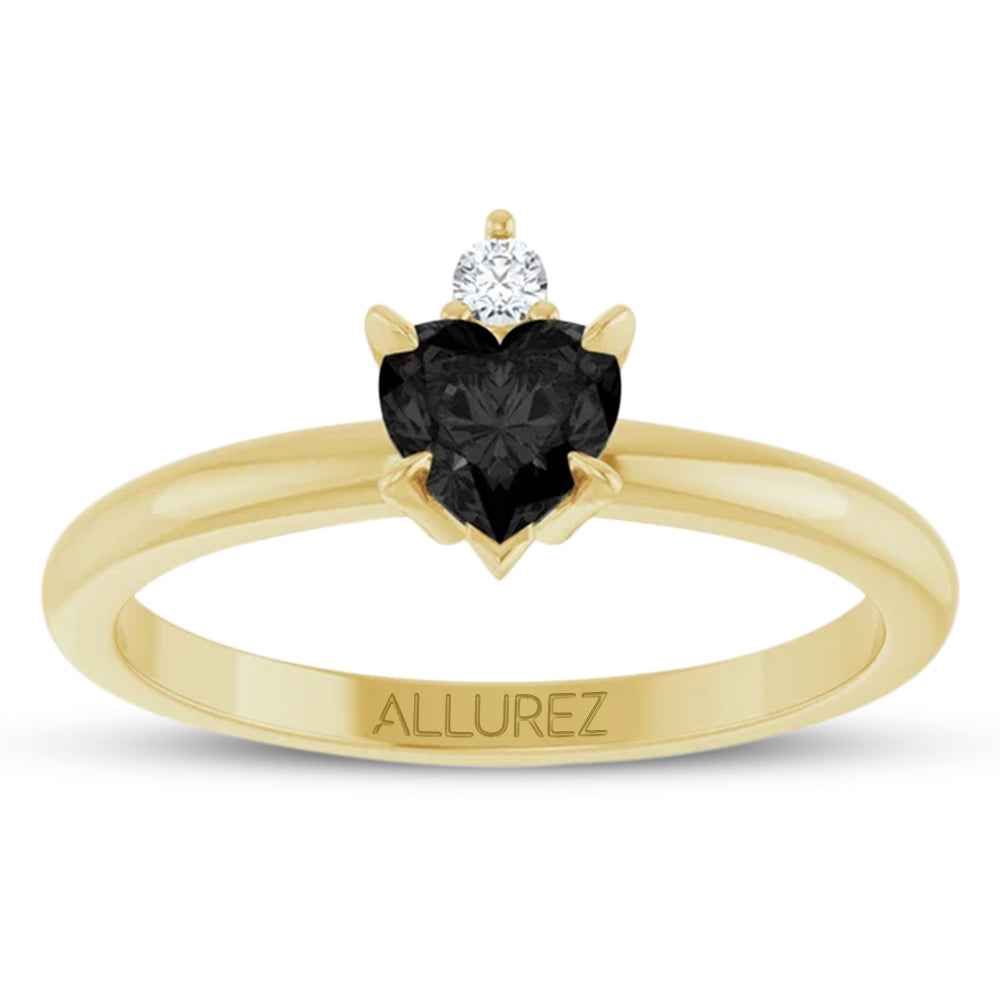 Heart Natural Black Onyx & Natural Diamond Ring 14K Yellow Gold (0.38ct)