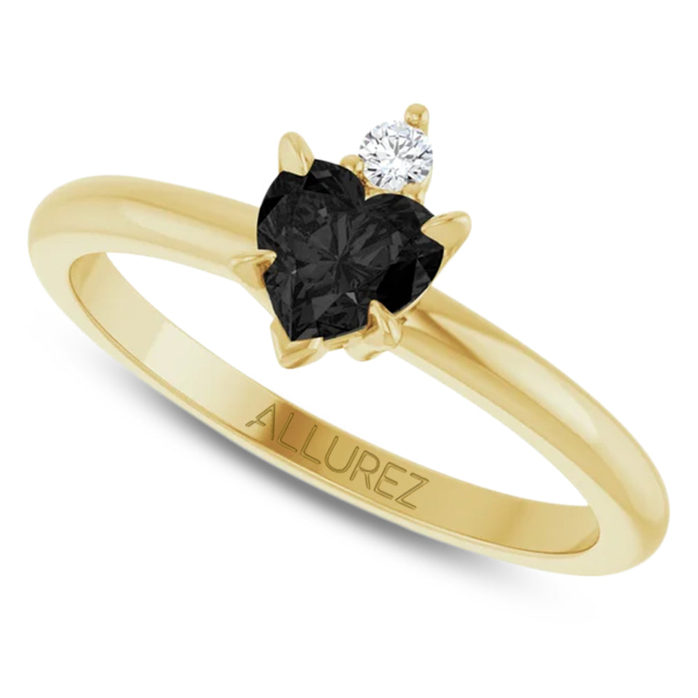 Heart Natural Black Onyx & Natural Diamond Ring 14K Yellow Gold (0.38ct)