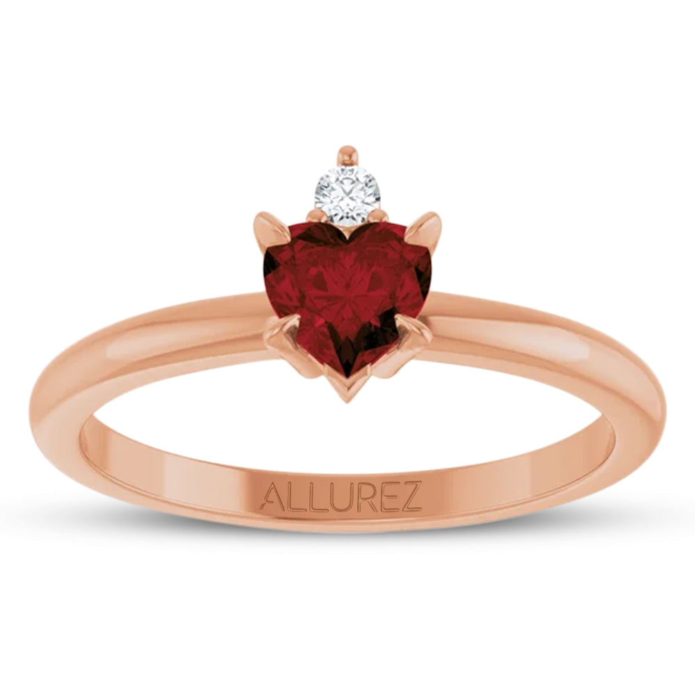 Heart Natural Mozambique Garnet & Natural Diamond Ring 14K Rose Gold (0.63ct)