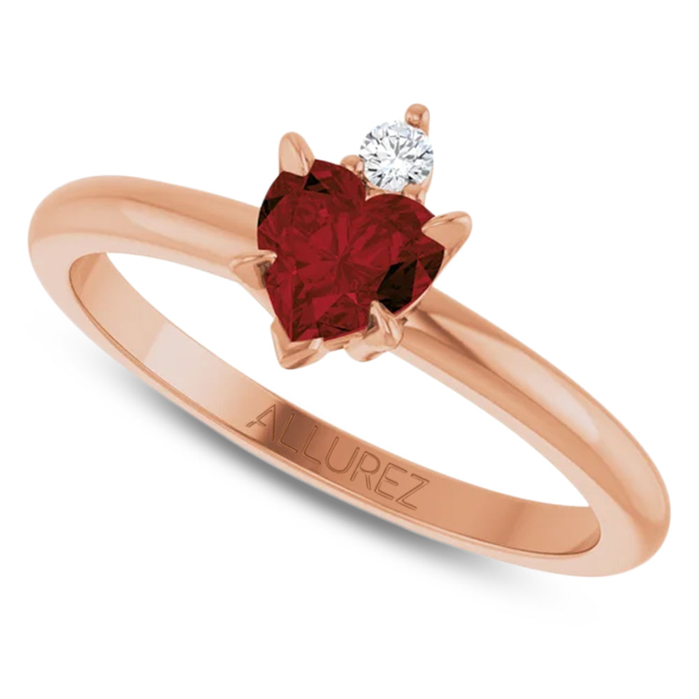 Heart Natural Mozambique Garnet & Natural Diamond Ring 14K Rose Gold (0.63ct)