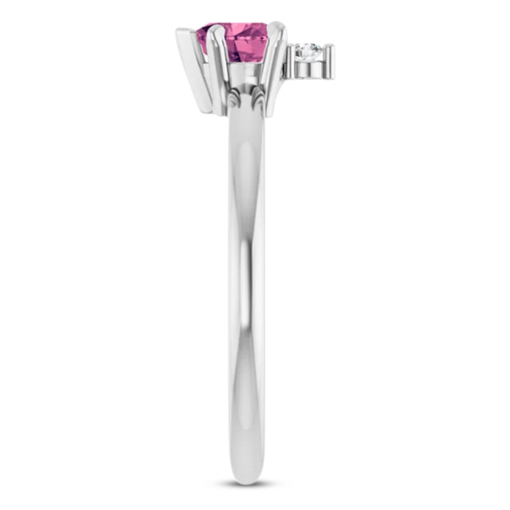 Heart Natural Pink Tourmaline & Natural Diamond Ring 14K White Gold (0.49ct)