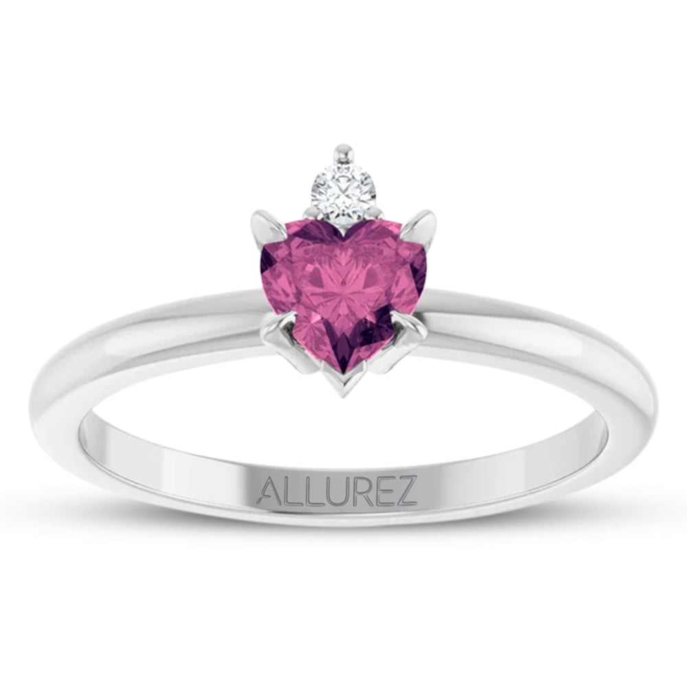 Heart Natural Pink Tourmaline & Natural Diamond Ring 14K White Gold (0.49ct)