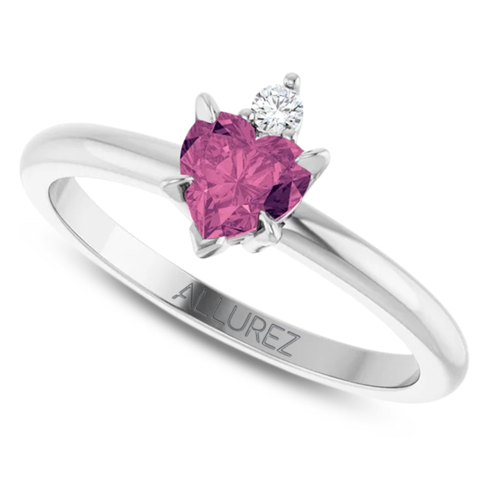 Heart Natural Pink Tourmaline & Natural Diamond Ring 14K White Gold (0.49ct)