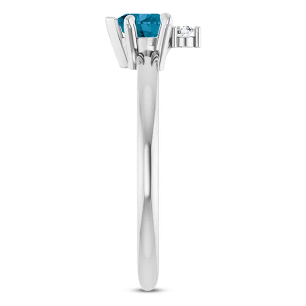Heart Natural London Blue Topaz & Natural Diamond Ring 14K White Gold (0.60ct)