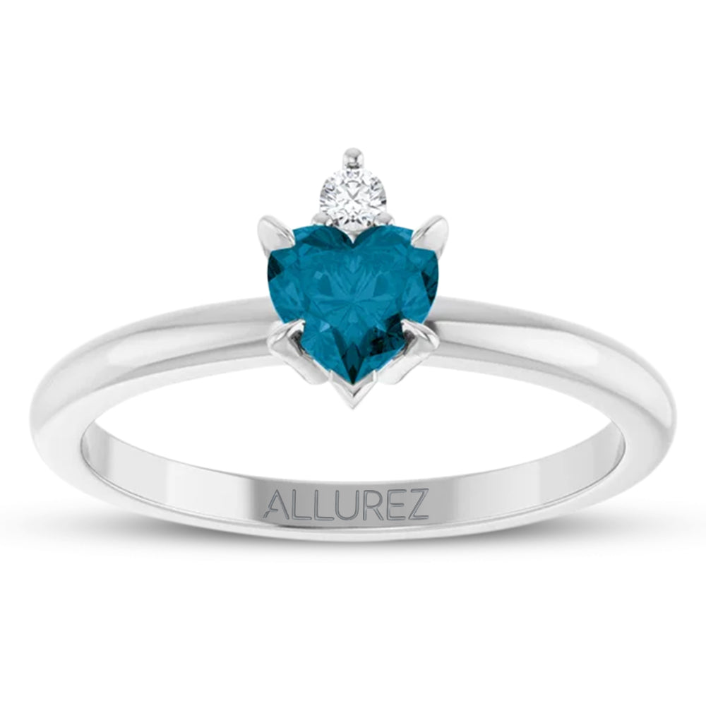 Heart Natural London Blue Topaz & Natural Diamond Ring 14K White Gold (0.60ct)