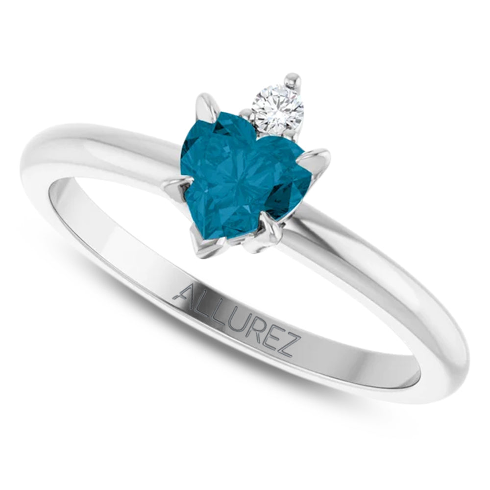 Heart Natural London Blue Topaz & Natural Diamond Ring 14K White Gold (0.60ct)