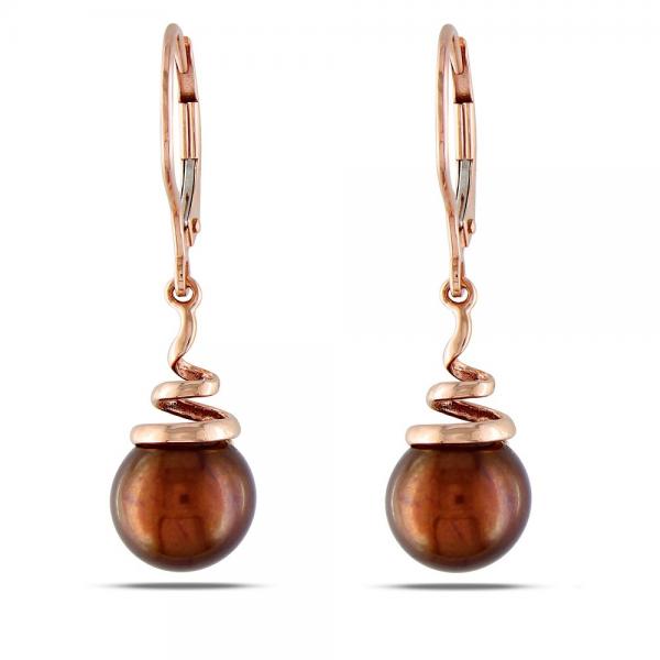 Chocolate Colored Freshwater Pearl Earrings in 14k Rose Gold 8-8.5mm