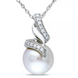 South Sea Pearl & Diamond Swirl Pendant Necklace 14k W. Gold 9.5-10mm