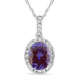 Lab Alexandrite & Halo Diamond Pendant Necklace in 14k White Gold 2.00ct