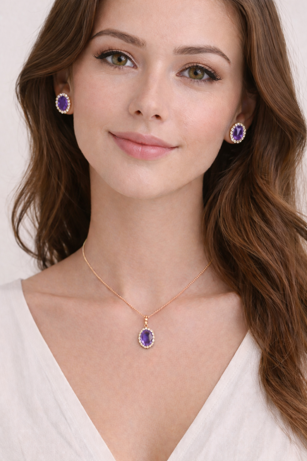 Amethyst & Halo Diamond Pendant Necklace in 14k Rose Gold 2.00ct