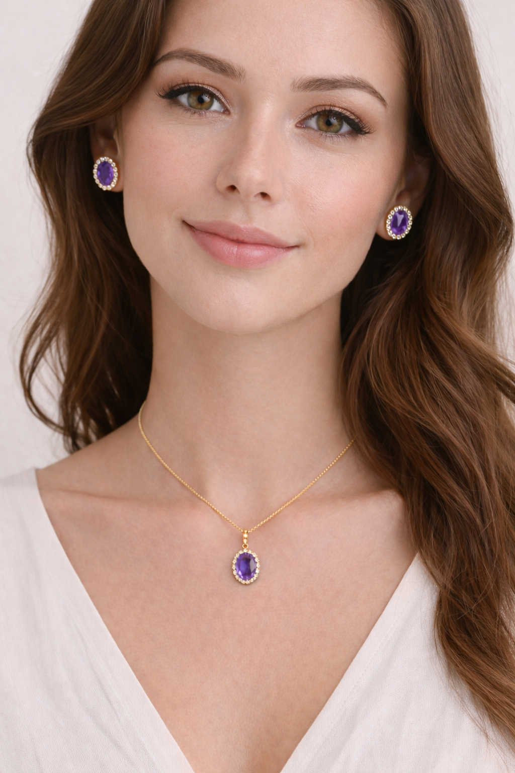 Amethyst & Halo Diamond Pendant Necklace in 14k Yellow Gold 2.00ct