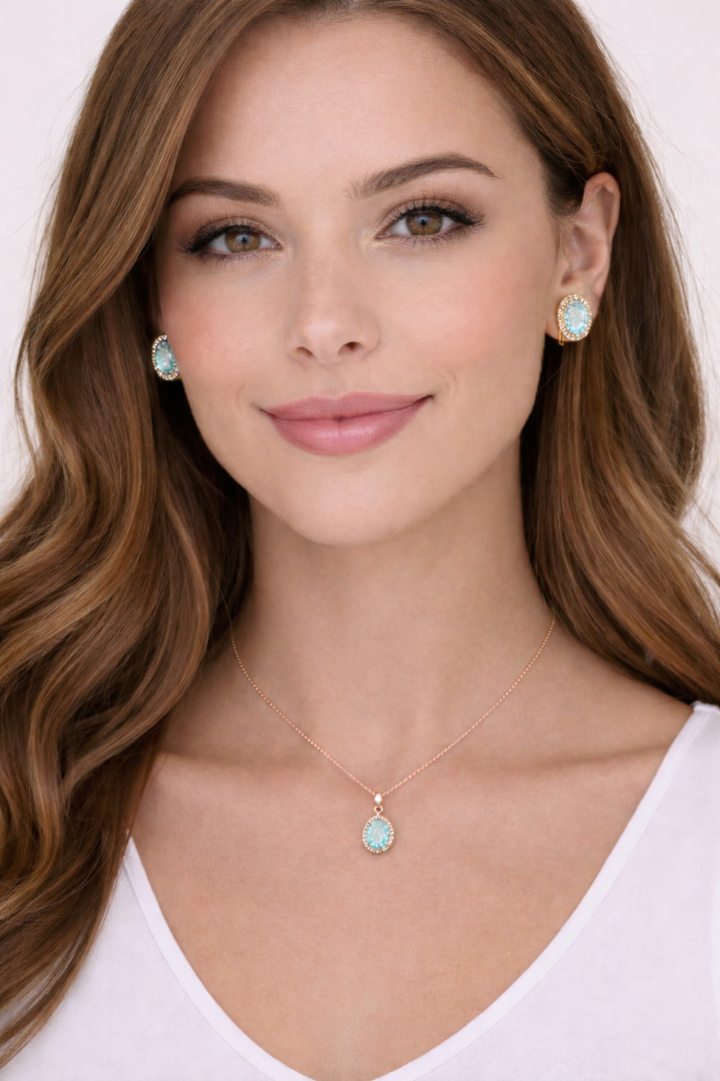 Aquamarine & Halo Diamond Pendant Necklace in 14k Rose Gold 2.00ct
