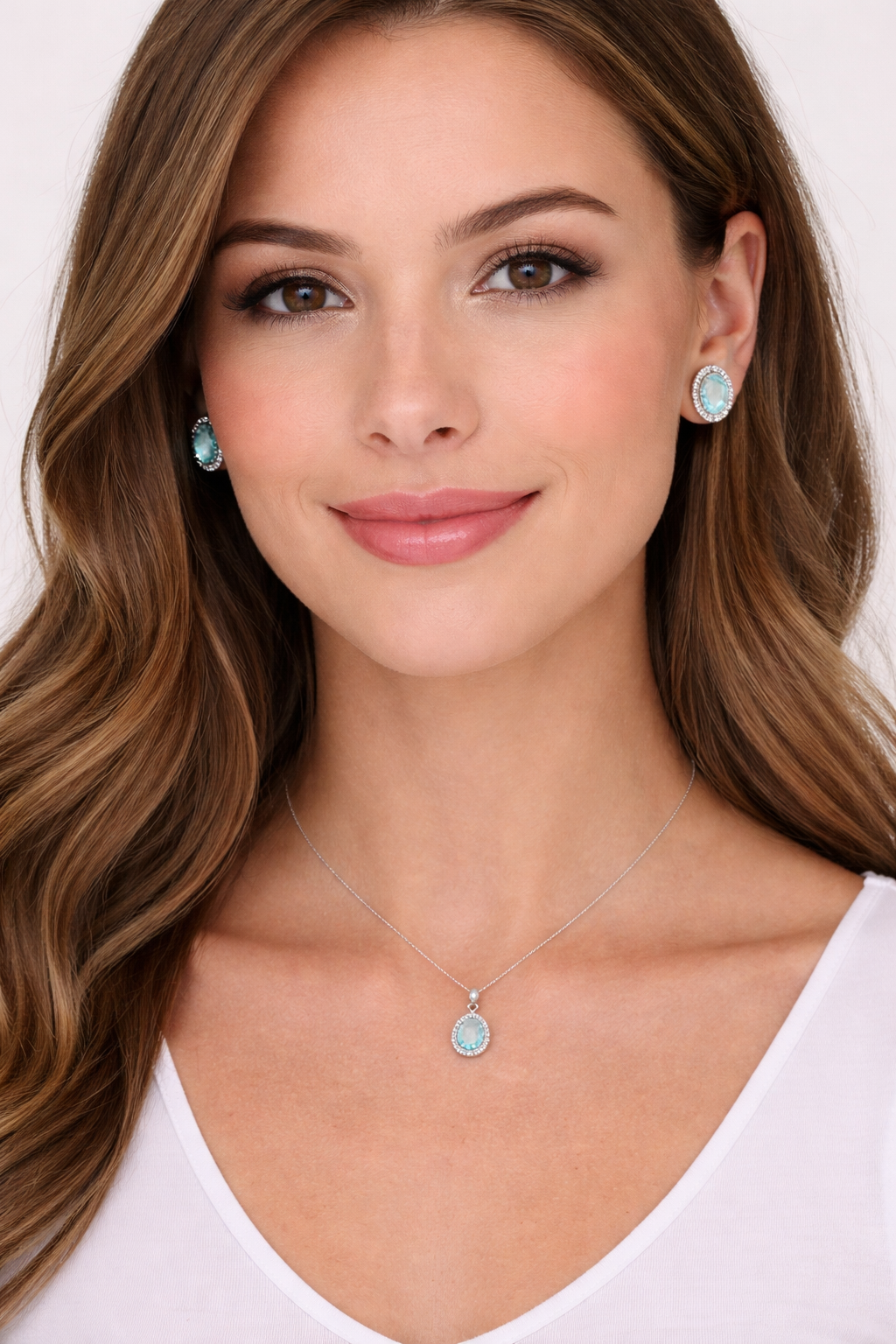 Aquamarine & Halo Diamond Pendant Necklace in 14k White Gold 2.00ct