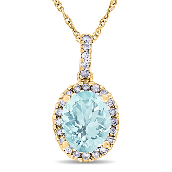 Aquamarine & Halo Diamond Pendant Necklace in 14k Yellow Gold 2.00ct