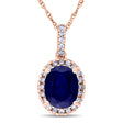 Blue Sapphire & Halo Diamond Pendant Necklace in 14k Rose Gold 2.90ct