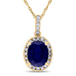 Lab Blue Sapphire & Halo Diamond Pendant Necklace 14k Yellow Gold 2.90ct