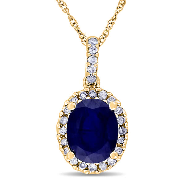 Blue Sapphire & Halo Diamond Pendant Necklace in 14k Yellow Gold 2.90ct