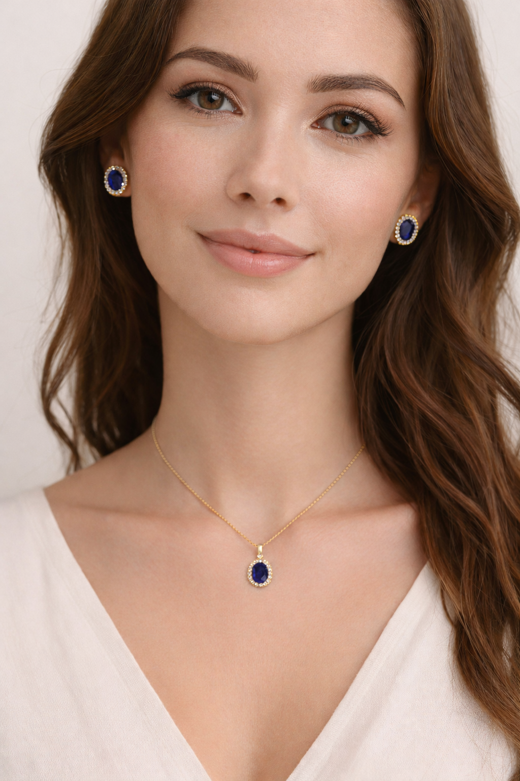 Blue Sapphire & Halo Diamond Pendant Necklace in 14k Yellow Gold 2.90ct