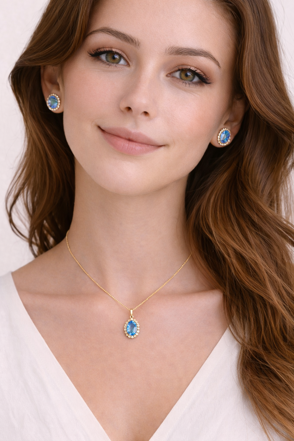 Blue Topaz & Halo Diamond Pendant Necklace in 14k Yellow Gold 2.74ct