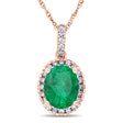 Lab Emerald & Halo Diamond Pendant Necklace 14k Rose Gold 2.14ct