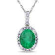 Emerald & Halo Diamond Pendant Necklace in 14k White Gold 2.14ct