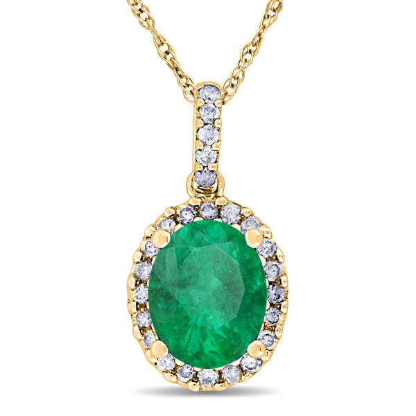 Lab Emerald & Halo Diamond Pendant Necklace 14k Yellow Gold 2.14ct
