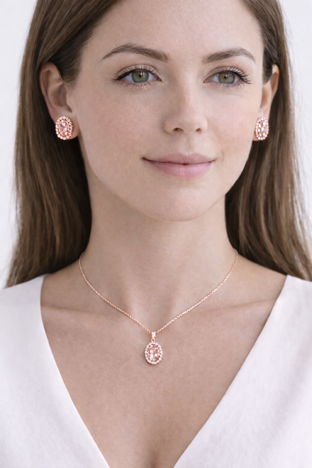 Morganite & Halo Diamond Pendant Necklace in 14k Rose Gold 2.84ct
