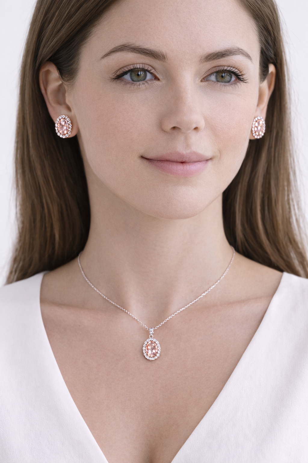 Morganite & Halo Diamond Pendant Necklace in 14k White Gold 2.84ct