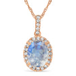 Moonstone & Halo Diamond Pendant Necklace in 14k Rose Gold 2.14ct