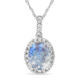 Moonstone & Halo Diamond Pendant Necklace in 14k White Gold 2.14ct