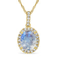 Moonstone & Halo Diamond Pendant Necklace in 14k Yellow Gold 2.14ct